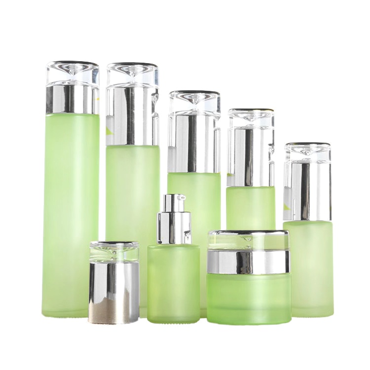 30ml 40ml 60ml 80ml frosted green cosmetics empty glass bottle packaging and 30g 50g face cream jar set