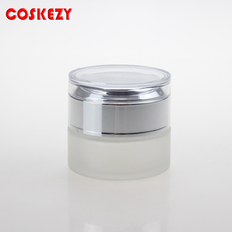 30ml 40ml 60ml 80ml silvery and gold Frosted Glass Pump Bottle, 20g 30g 50g Cream Skincare Jar with Acrylic Cap