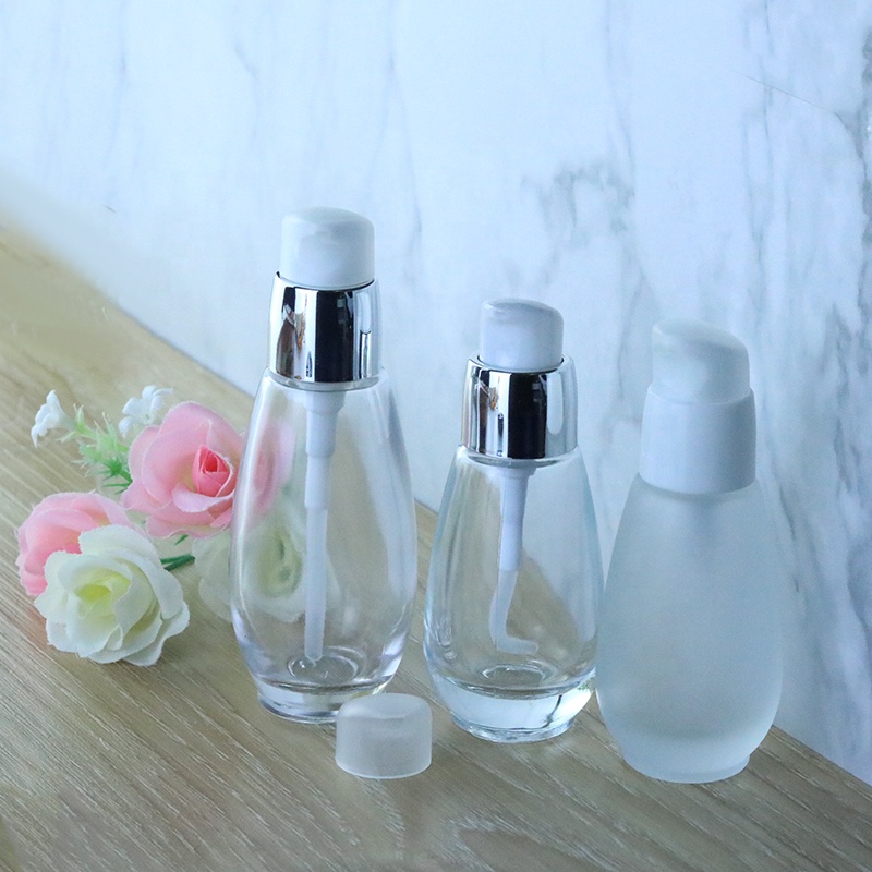 30ml 40ml Unique Clear Frosted Serum Emulsion Cosmetic Cream Pump Dispenser Glass Serum bottle (EPG15)