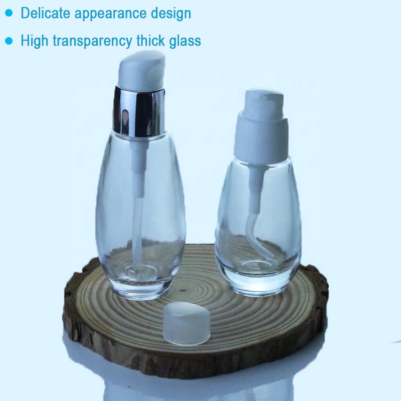 30ml 40ml Unique Clear Frosted Serum Emulsion Cosmetic Cream Pump Dispenser Glass Serum bottle (EPG15)