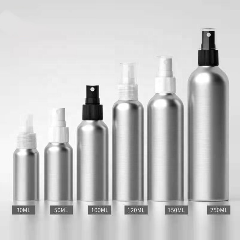 30ml 50 ml 60ml 80ml 100ml 150ml 200ml 250ml aluminum cap on aluminum bottle black aluminum bottle matte spray