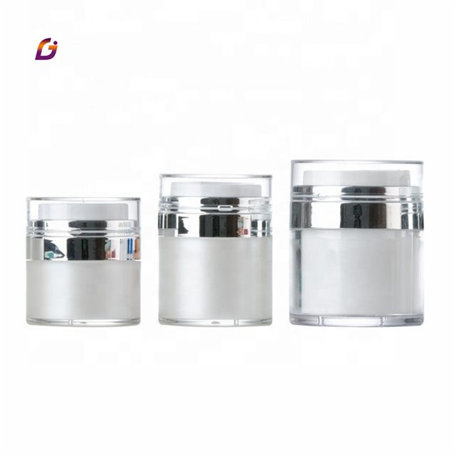 30ml 50 ml acrylic cosmetic fancy pump press airless cream jar gold
