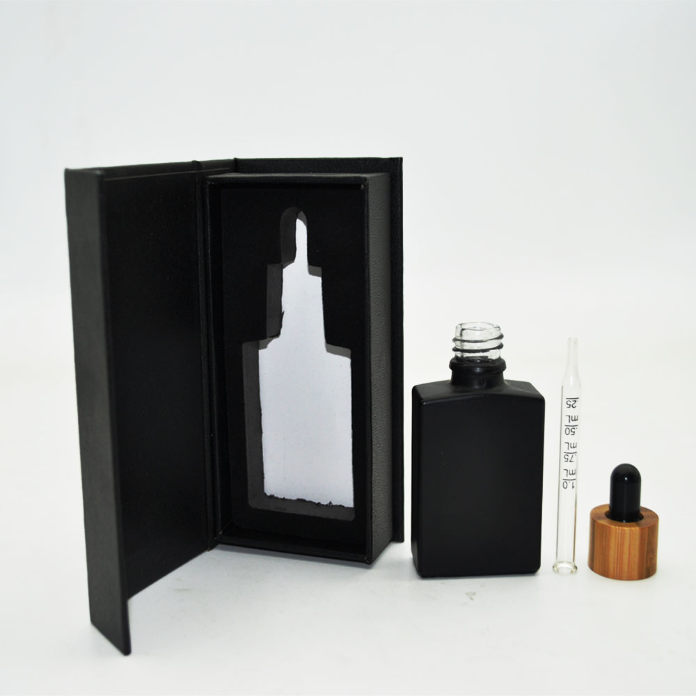 30ml 50 ml matte black green bamboo lid square glass essentials oils dropper bottles with glass pipette