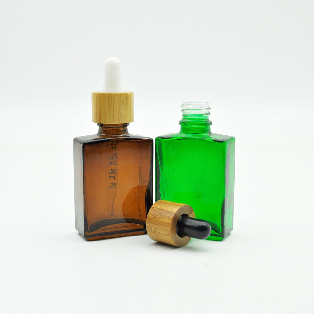 30ml 50 ml matte black green bamboo lid square glass essentials oils dropper bottles with glass pipette