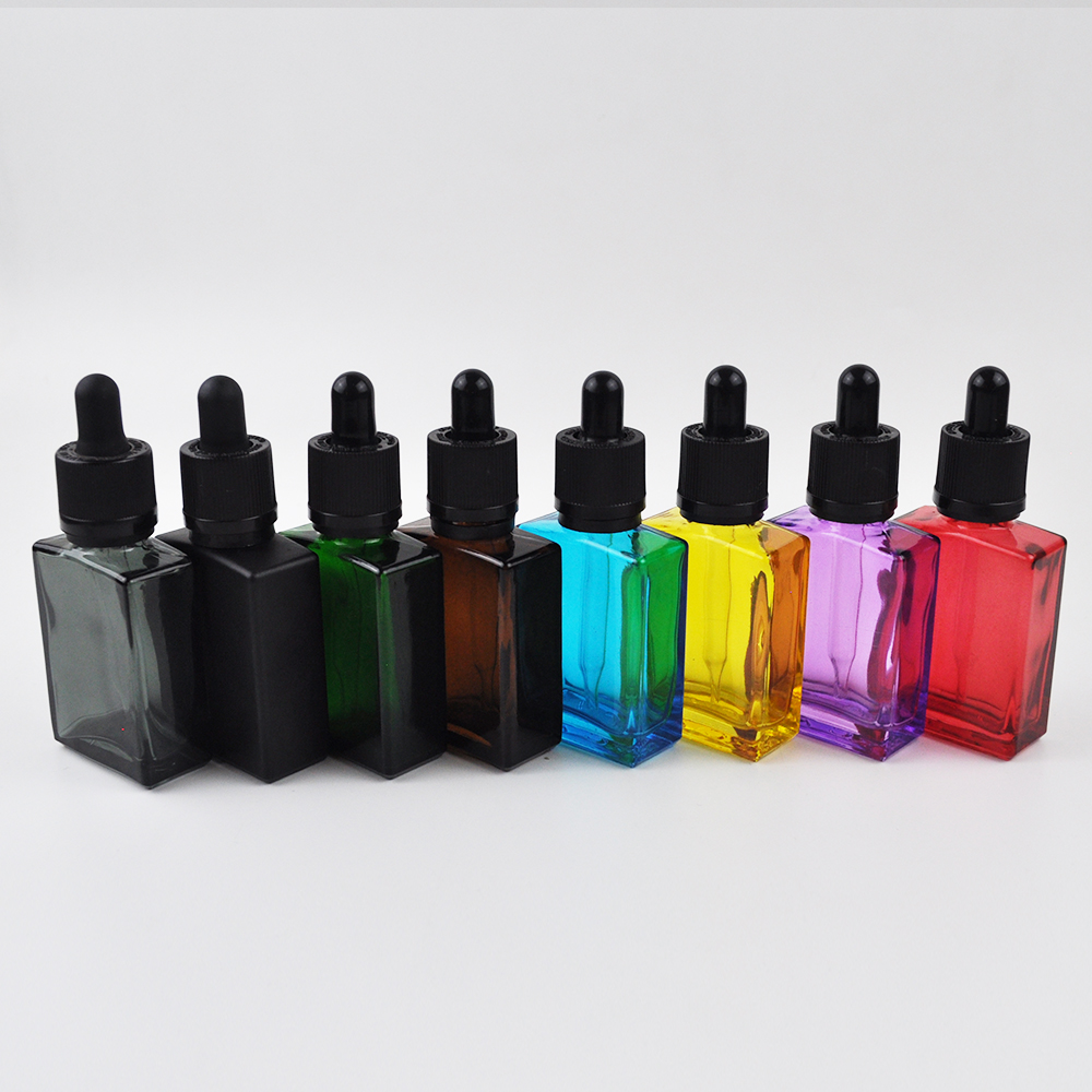 30ml 50 ml matte black green bamboo lid square glass essentials oils dropper bottles with glass pipette