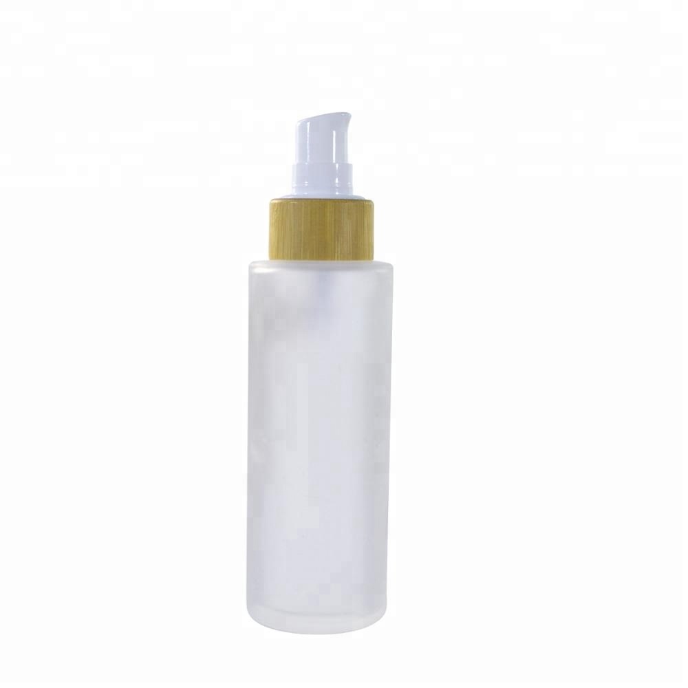 30ml 50ml 100ml 120ml 150ml flat shoulder frosted clear glass pump lotion sprayer dropper bottle bamboo lid