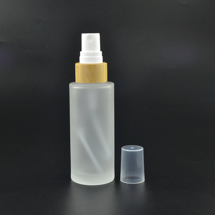 30ml 50ml 100ml 120ml 150ml flat shoulder frosted perfume cosmetic glass bottle with bamboo spray cap