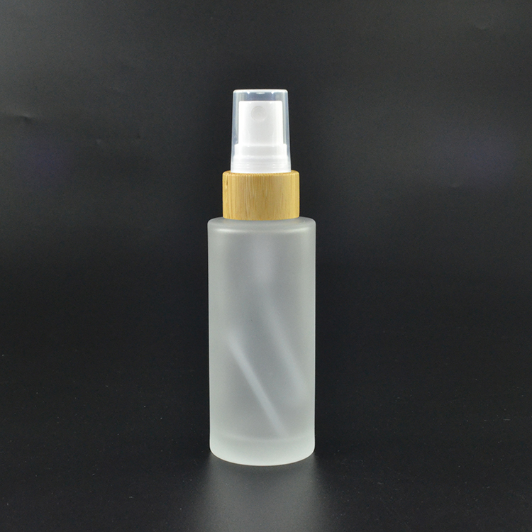 30ml 50ml 100ml 120ml 150ml flat shoulder frosted perfume cosmetic glass bottle with bamboo spray cap