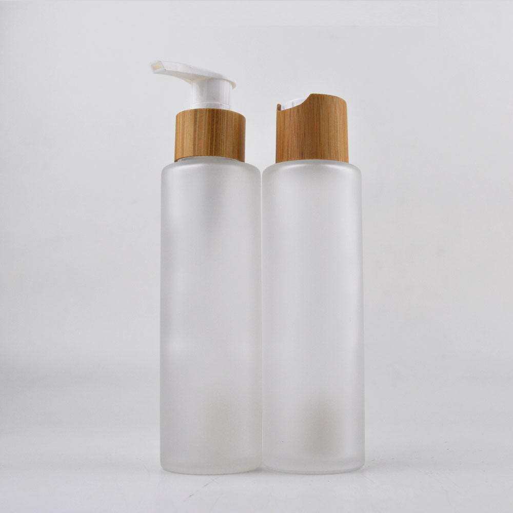 30ml 50ml 100ml 120ml 150ml glass bamboo lotion pump bottle with bamboo lid for cosmetic