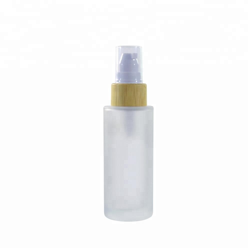 30ml 50ml 100ml 120ml 150mlempty flat shoulder frosted clear glass perfume bottle with bamboo spray pump cap