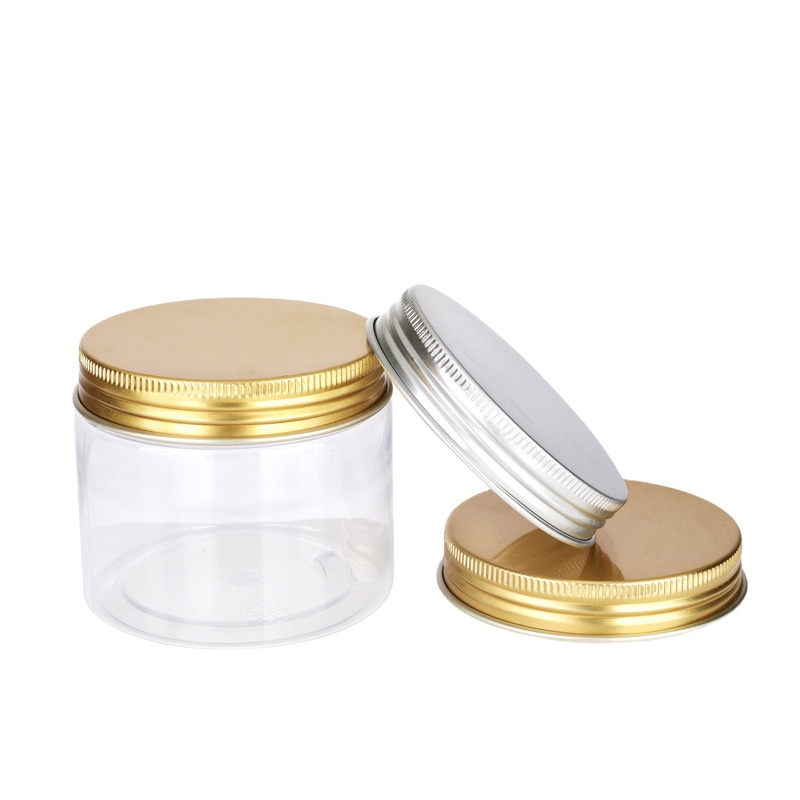 30ml 50ml 100ml 120ml 200ml 250ml 500ml cosmetic packaging clear amber black pet plastic cream jar with gold lid