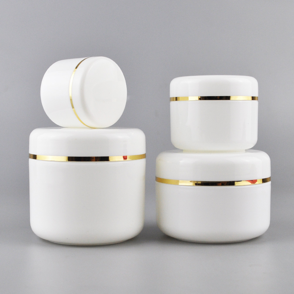 30ml 50ml 100ml 150ml 250ml white plastic cosmetic cream container hair oil jar with silver gold line