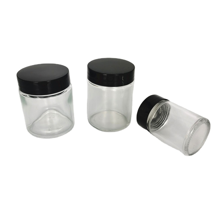 30ml 50ml 100ml 180ml 220ml 300ml 360ml 500ml straight sided round glass candle jars with black plastic lid