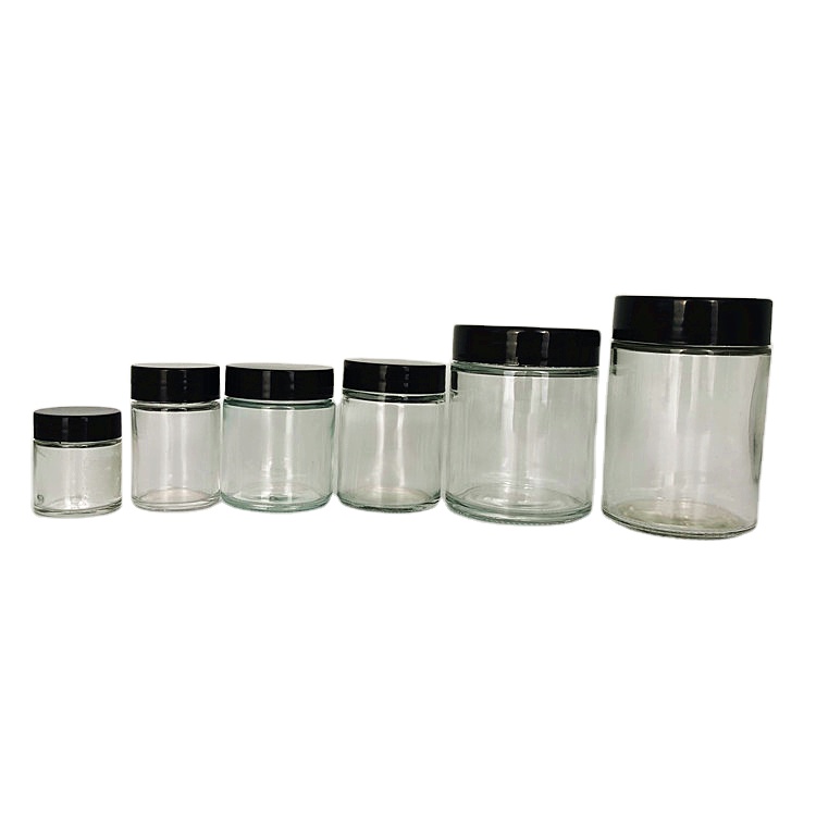 30ml 50ml 100ml 180ml 220ml 300ml 360ml 500ml straight sided round glass candle jars with black plastic lid