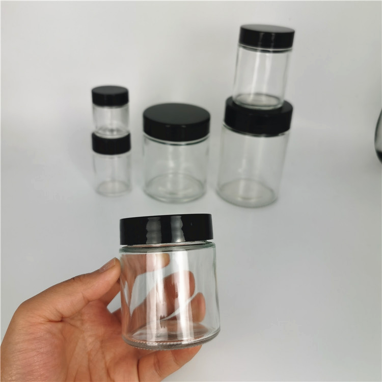 30ml 50ml 100ml 180ml 220ml 300ml 360ml 500ml straight sided round glass candle jars with black plastic lid