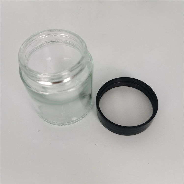 30ml 50ml 100ml 180ml 220ml 300ml 360ml 500ml straight sided round glass candle jars with black plastic lid