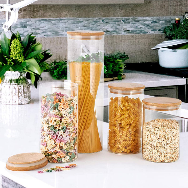 30ml 50ml 100ml 200ml 250ml 300ml 500ml 750ml 1000ml customize air tight storage container jar glass with bamboo lid BJ-CC19