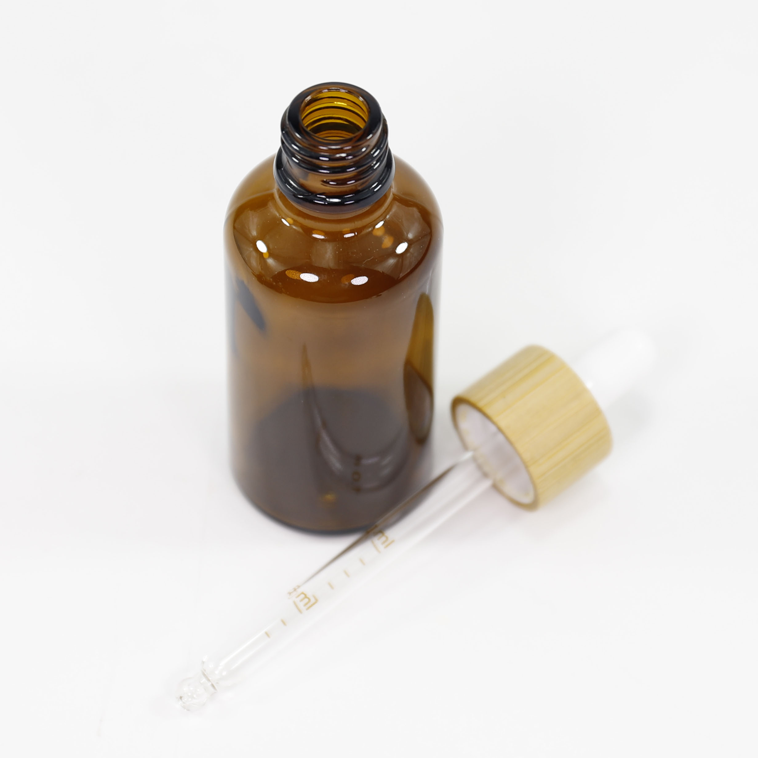 30ml 50ml 100ml Aamber Essential Oil Dropper Bottle with Bamboo Dropper cap