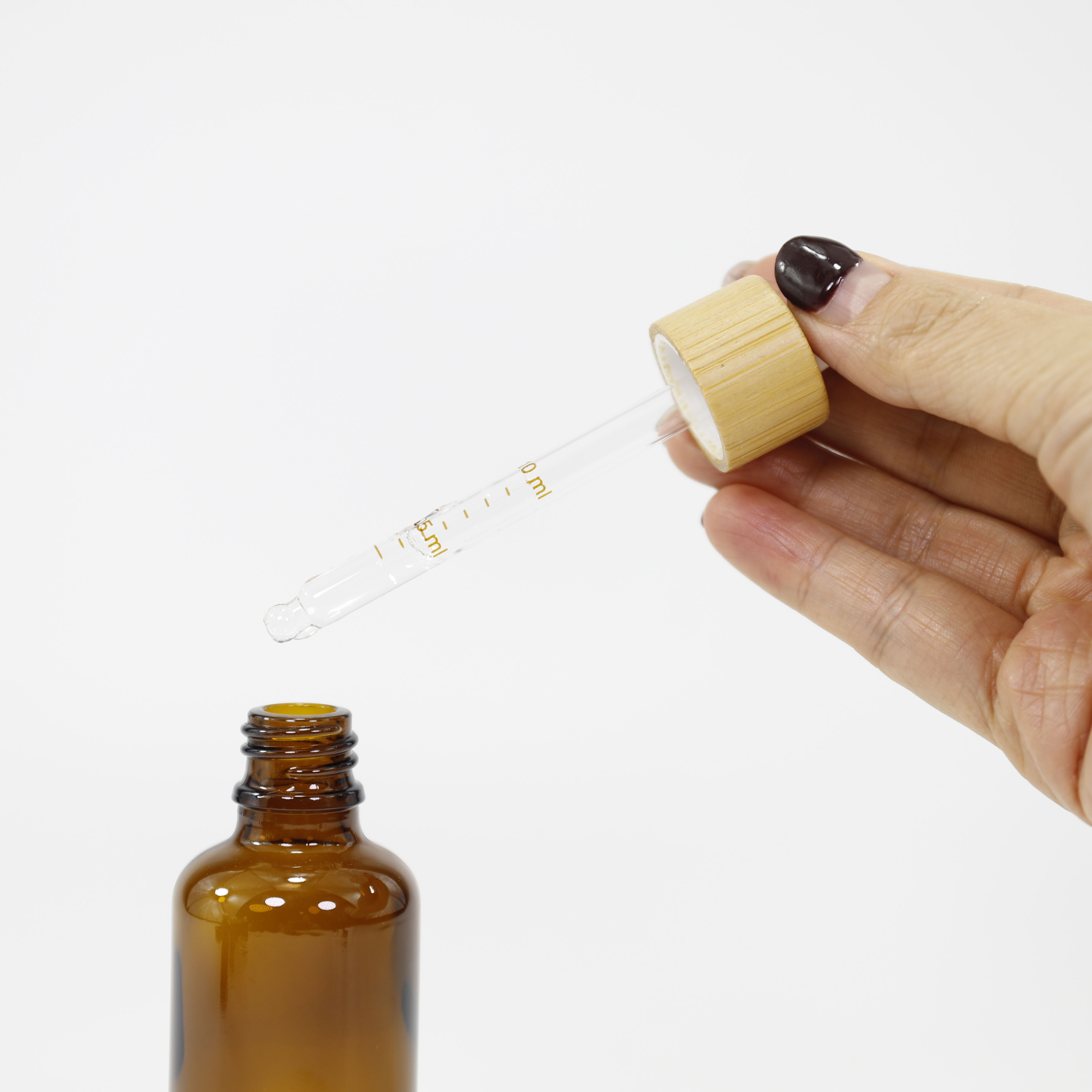 30ml 50ml 100ml Aamber Essential Oil Dropper Bottle with Bamboo Dropper cap