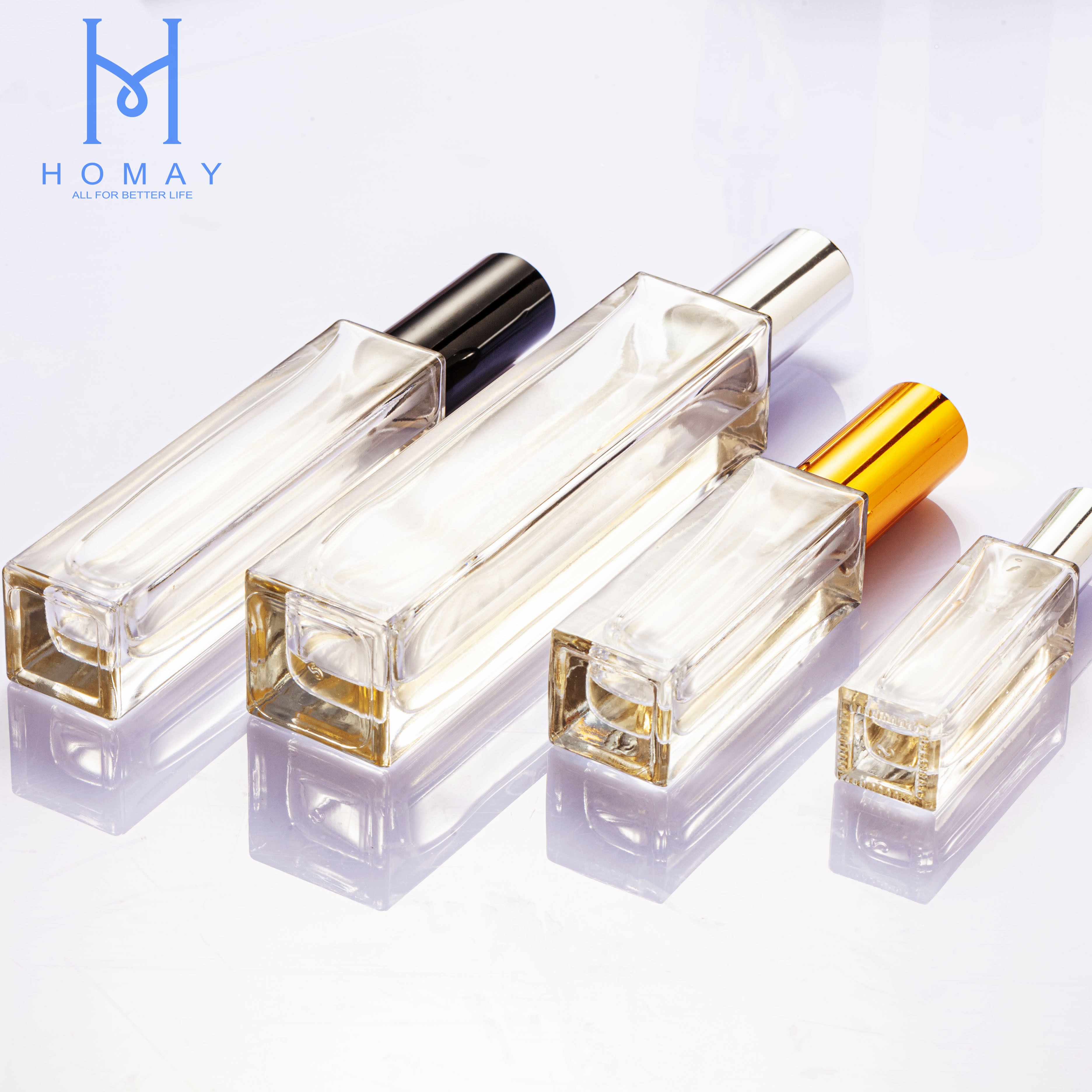 30ml,50ml,100ml Accepted customization empty flat square round shape 50ml perfume glass bottle with pump sprayer