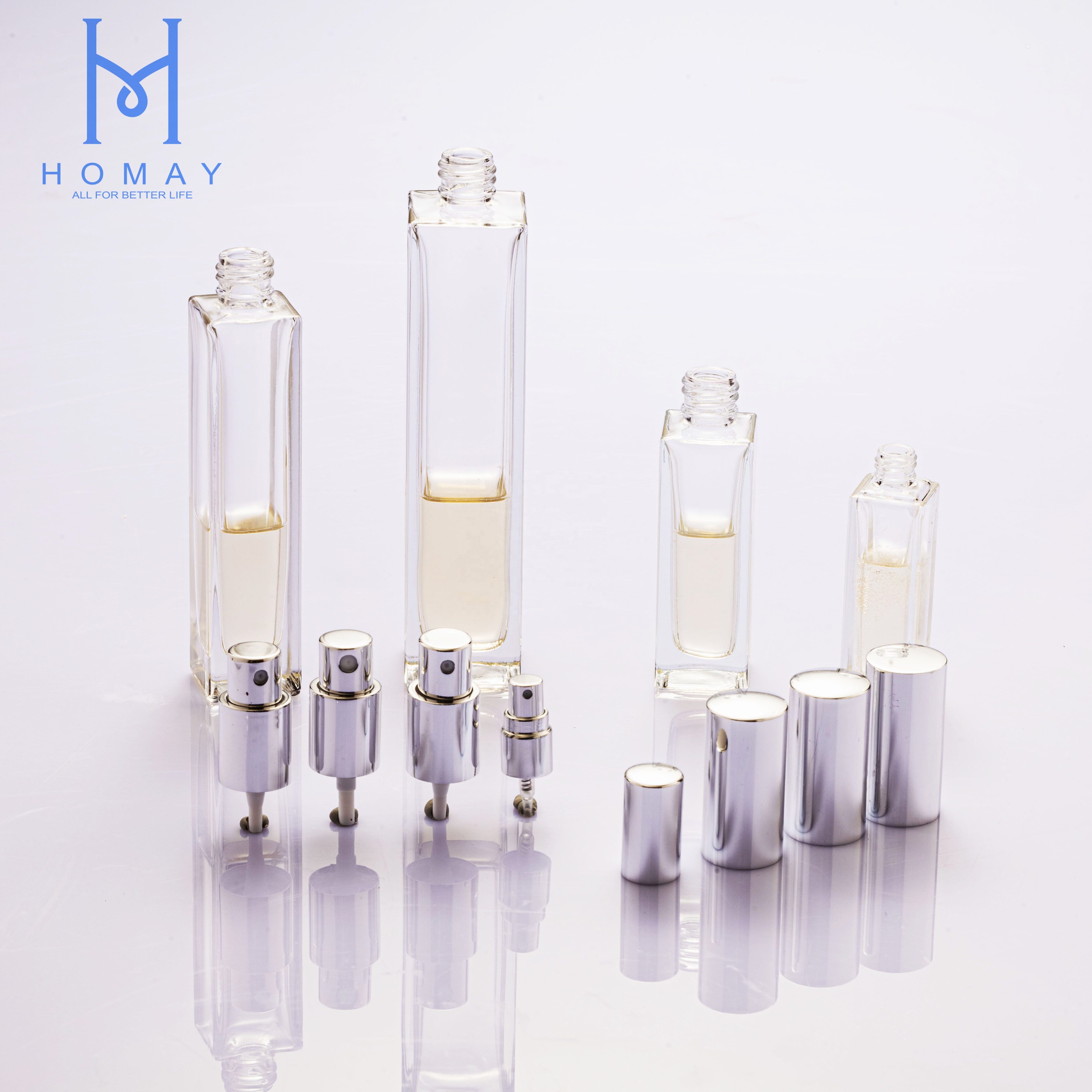 30ml,50ml,100ml Accepted customization empty flat square round shape 50ml perfume glass bottle with pump sprayer