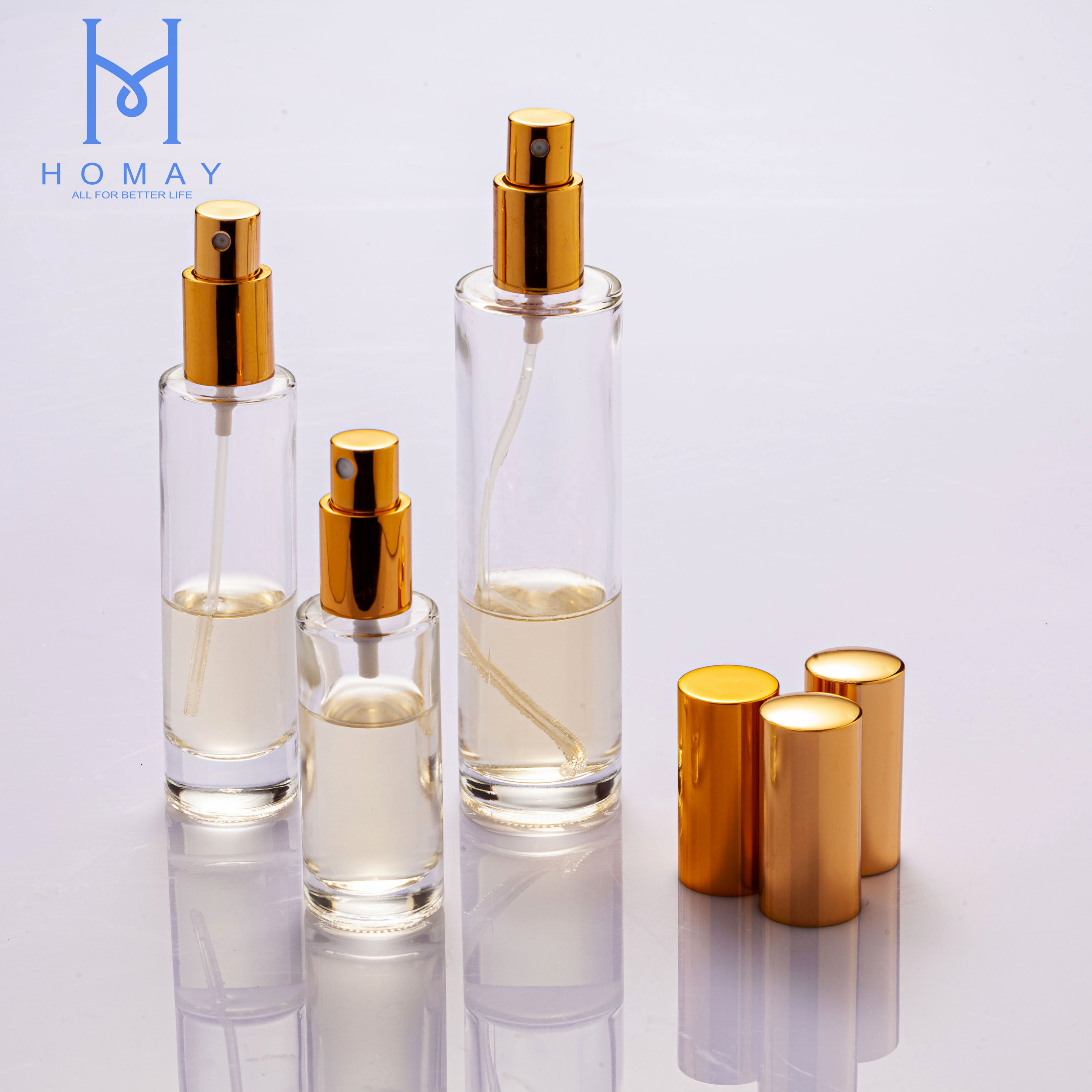 30ml,50ml,100ml Accepted customization empty flat square round shape 50ml perfume glass bottle with pump sprayer