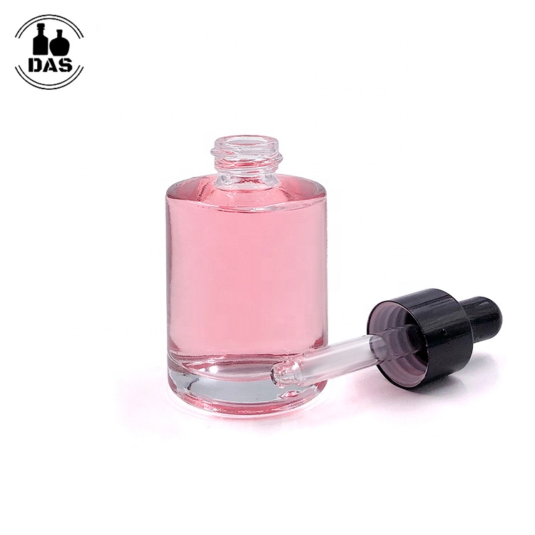 30ml 50ml 100ml Amber Clear Frosted Flat Shoulder Cosmetic Essential Oil Glass Dropper Bottle with Black White Dropper Cap