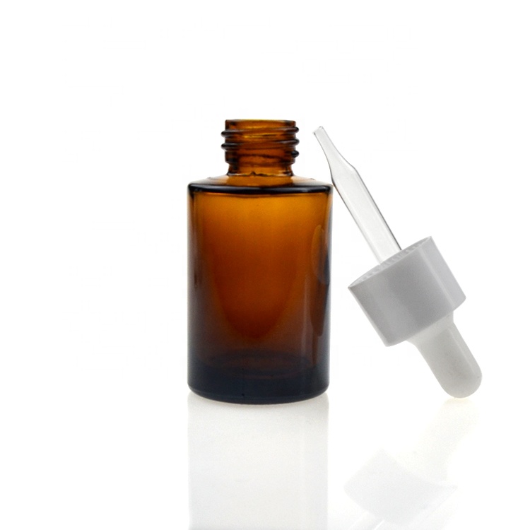 30ml 50ml 100ml Amber Clear Frosted Flat Shoulder Cosmetic Essential Oil Glass Dropper Bottle with Black White Dropper Cap