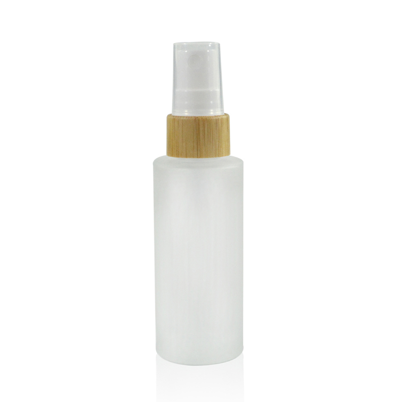 30ml 50ml 100ml Bamboo Cap Clear Frosted Glass Lotion Cream Pump Bottle for Shampoo Body Wash