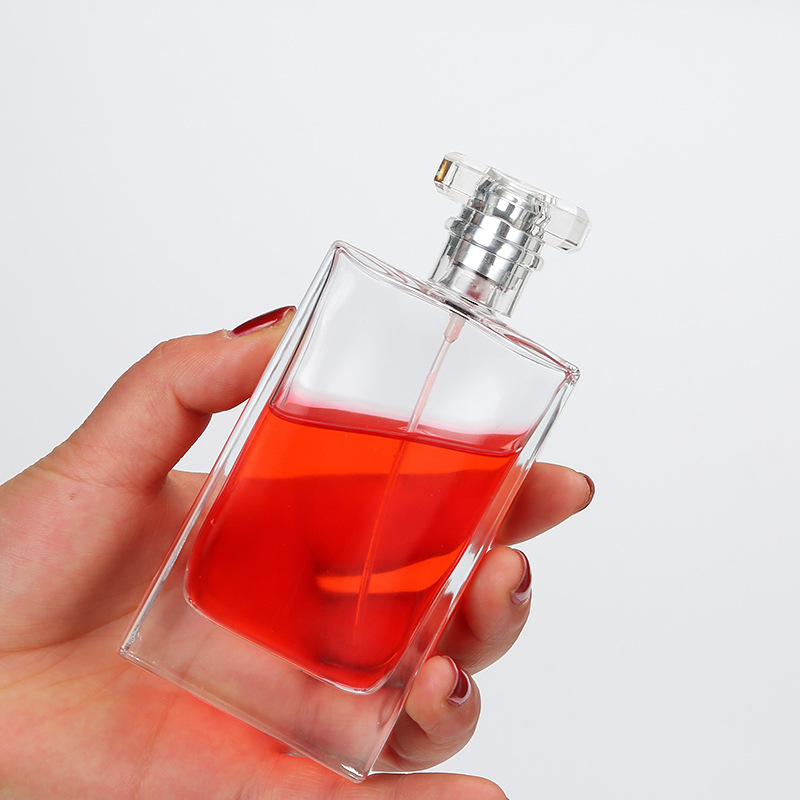 30ml 50ml 100ml Clear Glass Square Crimp mist sprayer Perfume bottle with bayonet cap finish