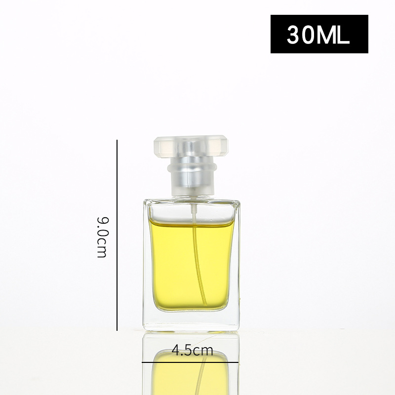 30ml 50ml 100ml Clear Glass Square Crimp mist sprayer Perfume bottle with bayonet cap finish