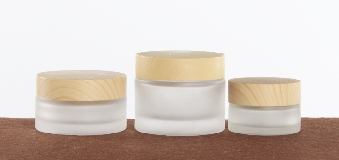 30ml 50ml 100ml Environmental empty bamboo lid glass cream jar / Cosmetic frosted glass container and wooden lids