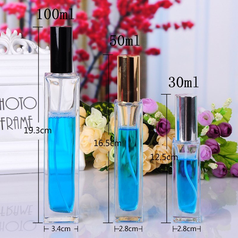 30ml/50ml/100ml High-grade transparent square glass perfume bottle fine mist spray empty cosmetics bottle