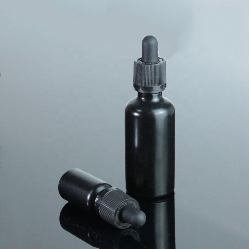 30ml 50ml 100ml Matte Black Child Proof Pipette Bottle Frosted Cosmetic Eye Dropper Glass Bottle (GRBL04)