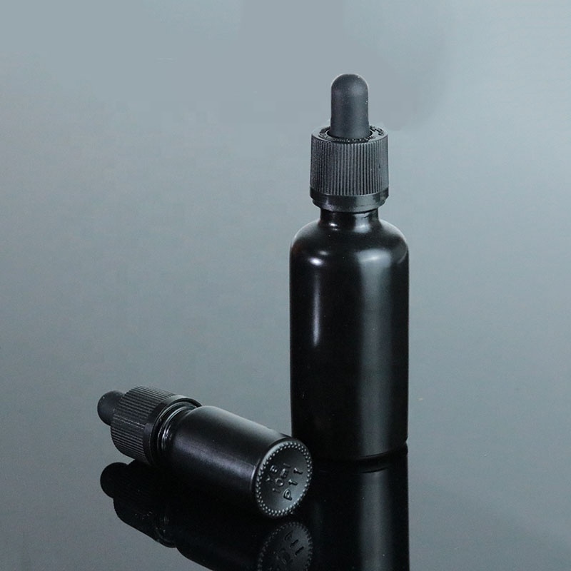 30ml 50ml 100ml Matte Black Child Proof Pipette Bottle Frosted Cosmetic Eye Dropper Glass Bottle (GRBL04)