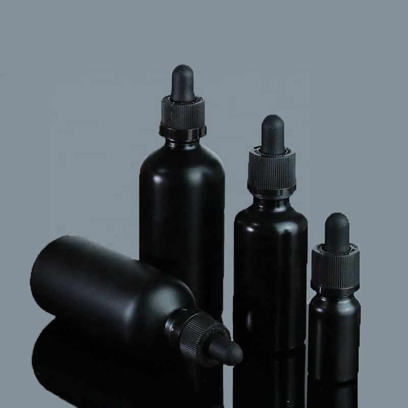 30ml 50ml 100ml Matte Black Child Proof Pipette Bottle Frosted Cosmetic Eye Dropper Glass Bottle (GRBL04)