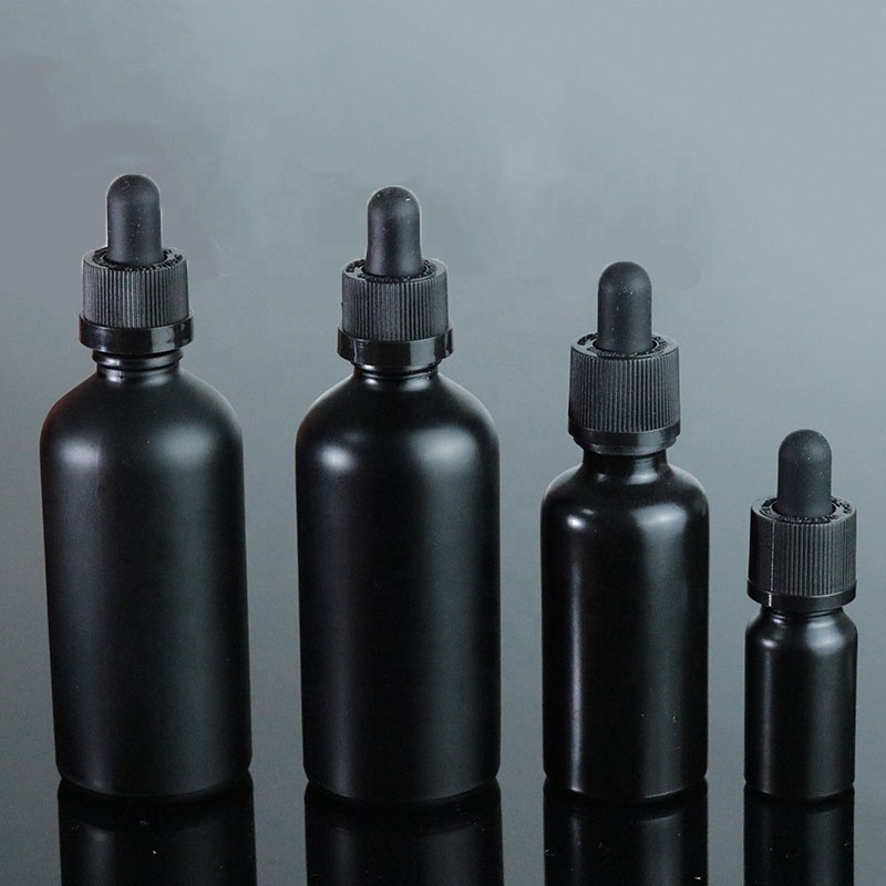 30ml 50ml 100ml Matte Black Child Proof Pipette Bottle Frosted Cosmetic Eye Dropper Glass Bottle (GRBL04)