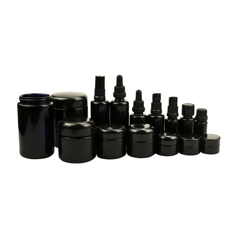 30ml 50ml 100ml Optical Violet Glass Jar With Black Lid uv protection Glass Cream Jar