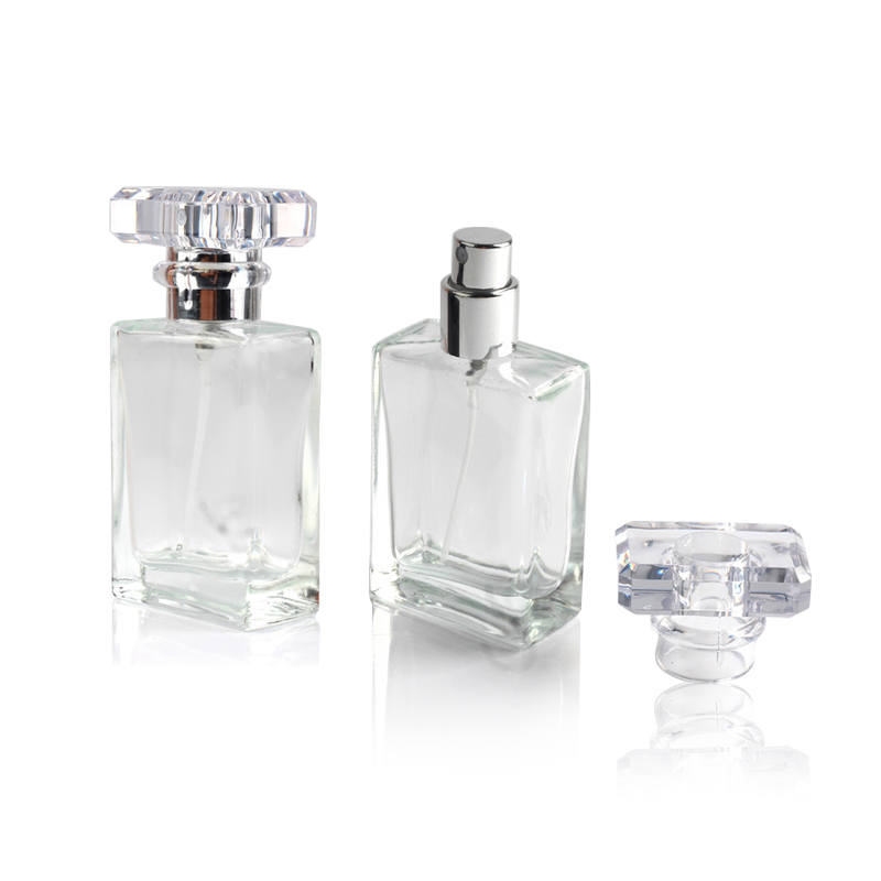 30ml /50ml /100ml /Square Empty Clear Perfume Glass Bottle spray perfume bottle with Square Crystal Cap