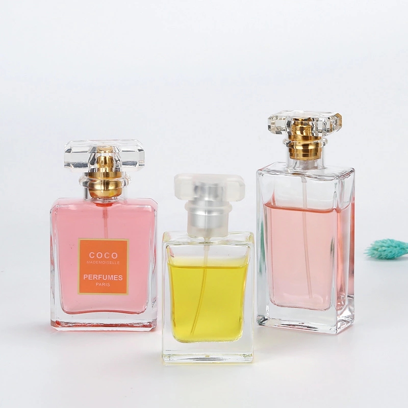 30ml /50ml /100ml /Square Rectangle Empty Clear Perfume Glass Bottle with Square Crystal Cap