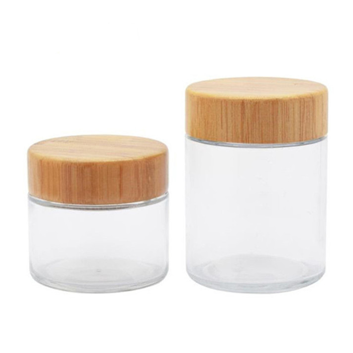 30ml 50ml 100ml clear frosted empty glass cosmetic cream jar with natural bamboo lid