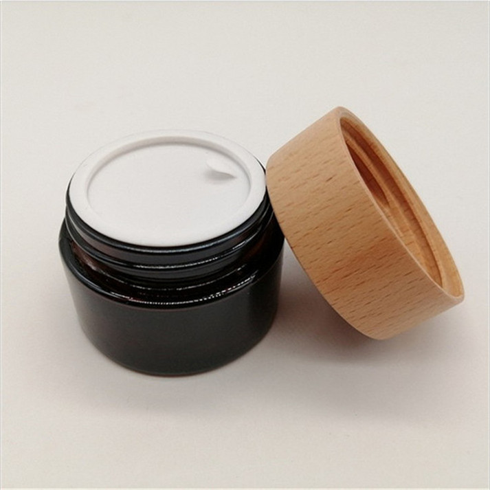 30ml 50ml 100ml clear frosted empty glass cosmetic cream jar with natural bamboo lid