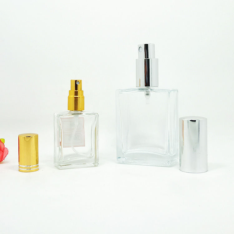 30ml 50ml 100ml  clear red yellow blue pink froest rectangle luxury glass perfume bottle with spray pump