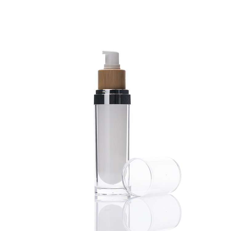 30ml 50ml 100ml cosmetic packaging bamboo acrylic airless lotion serum bottle with bamboo pump