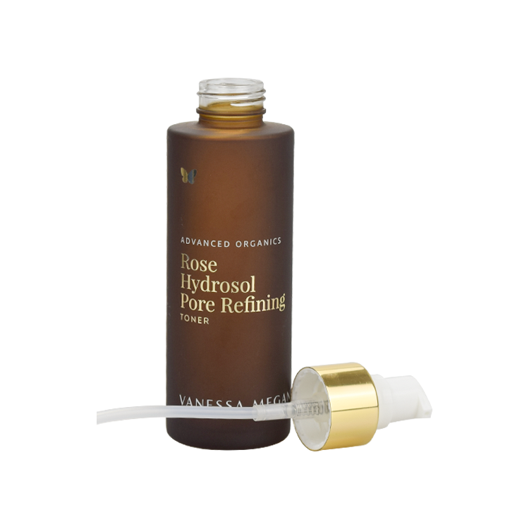 30ml 50ml 100ml cosmetic packaging frosted amber glass essential oil bottle with pump gold caps