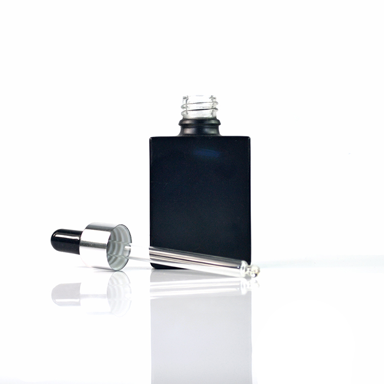 30ml 50ml 100ml cosmetic packaging matte black rectangular glass dropper bottle