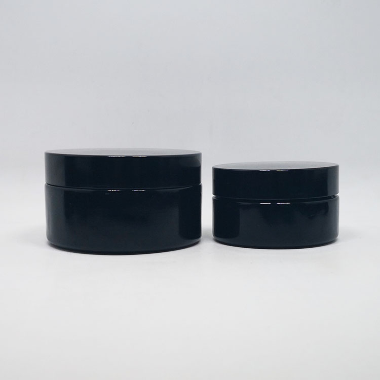 30ml 50ml 100ml flat shape wide mouth dark violet glass jars with black lid