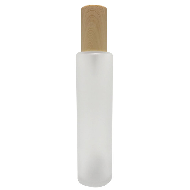 30ml 50ml 100ml flat shoulder cosmetic packaging containers bamboo cap frosted glass spray bottle