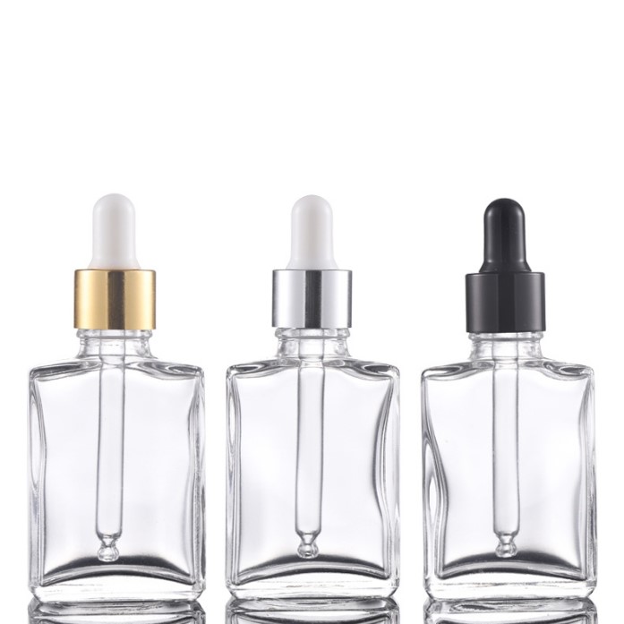 30ml 50ml 100ml flat square transparent  glass dropper bottle  with glass dropper