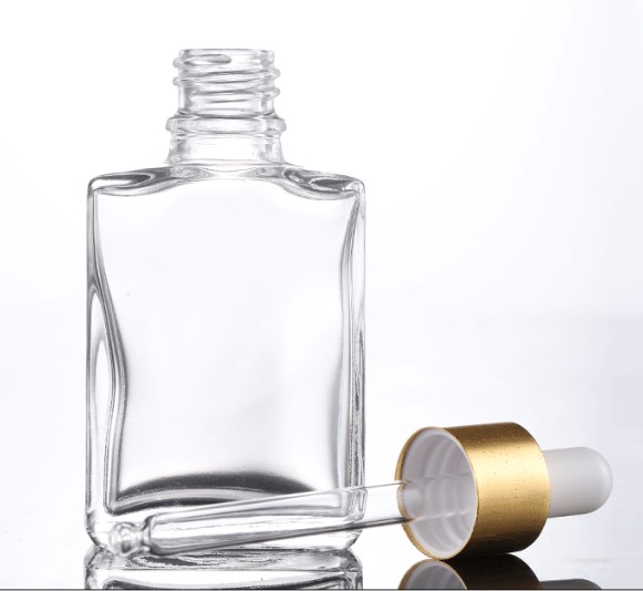 30ml 50ml 100ml flat square transparent glass dropper bottle with glass dropper